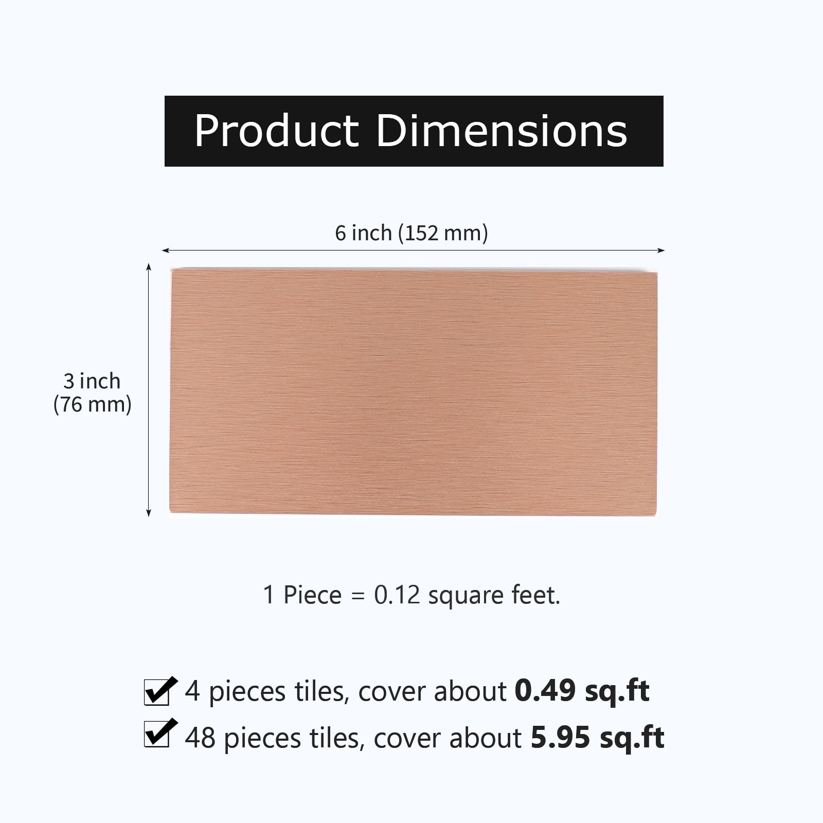 48 Pieces Peel and Stick Backsplash, 3"x6" Metal Backsplash Copper Peel and Stick Subway Wall Tiles for Kitchen