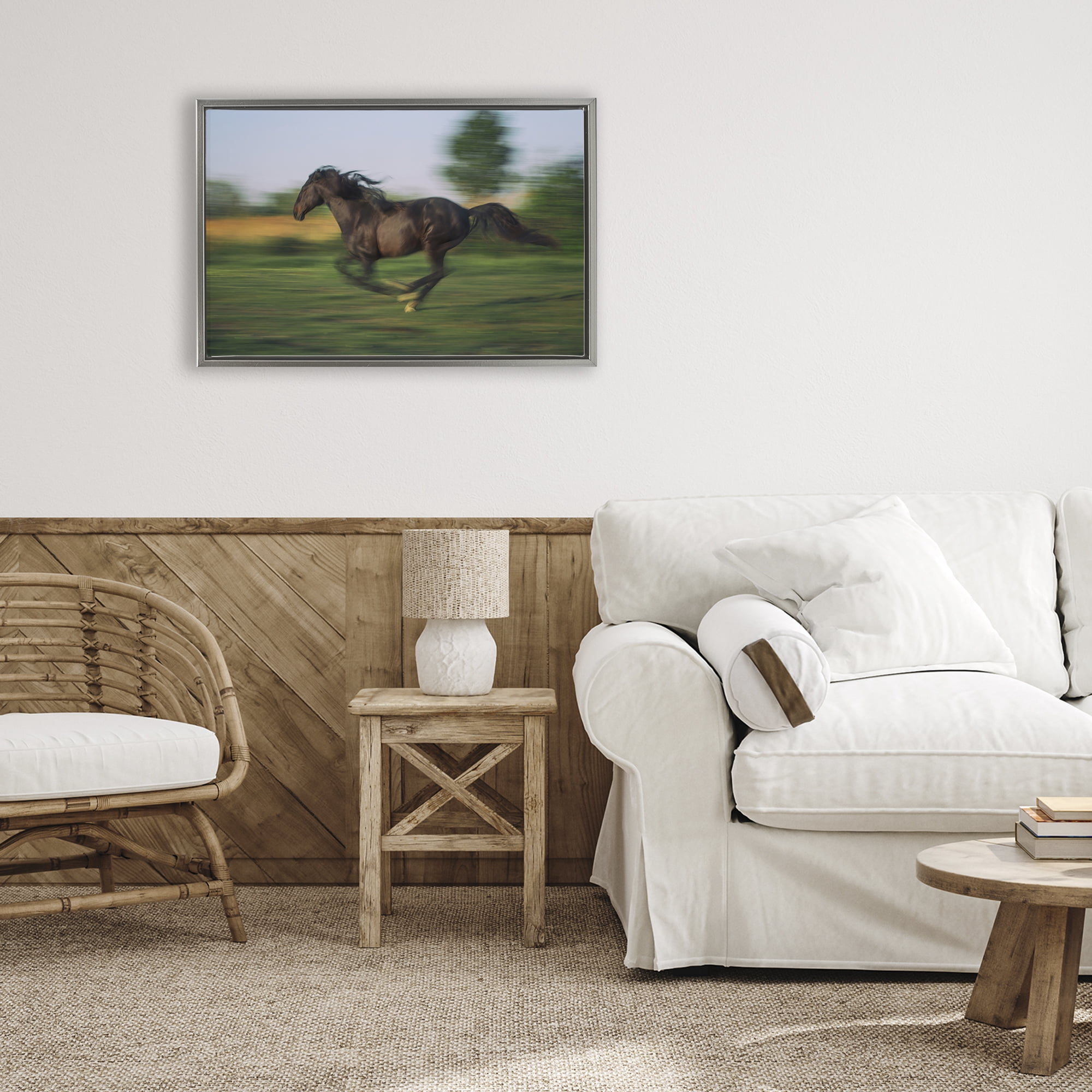 Stupell Industries Dashing Camargue Racehorse Gray Framed Floater Canvas Wall Art, design by Scott Stulberg