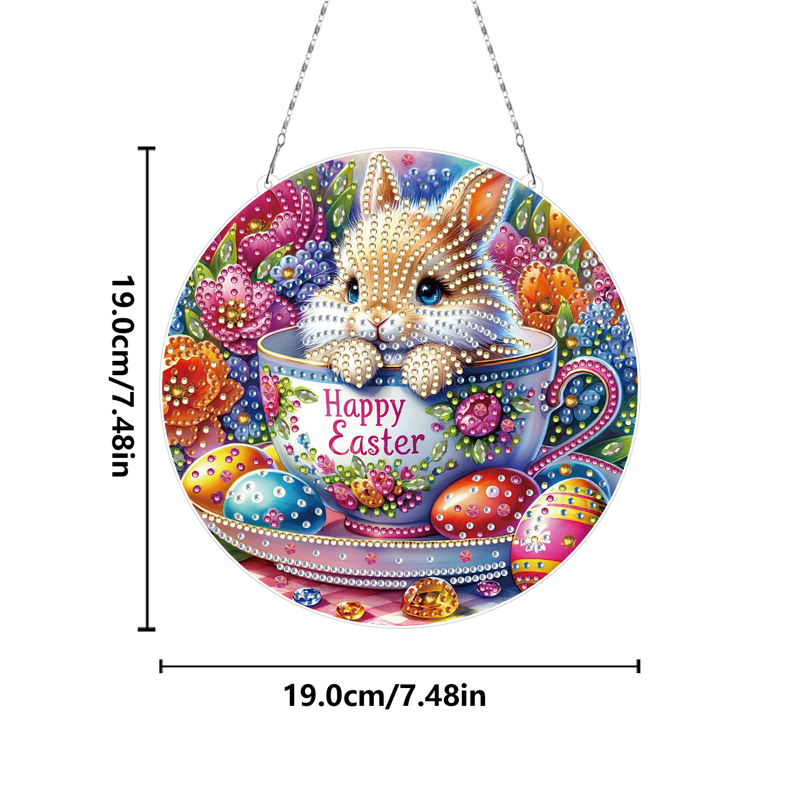 FLOPESN Circular Traditional-Style DIY Diamond Art Painting Pendant Easter Creative Design PET Material Home Decor Pendant