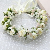Nvzi -b Women Girls Adjustable Rose Flower Crown Floral Crown Garland Wedding Festival Party Headpiece-Beige