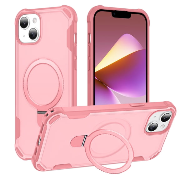 Allytechgroup Military-Grade Shockproof iPhone 13 Case,MagSafe-Compatible Apple iPhone 13 Cover with Magnetic Back Cover & Built-in Ring Holder Kickstand for Car Mount Phone Case,Pink