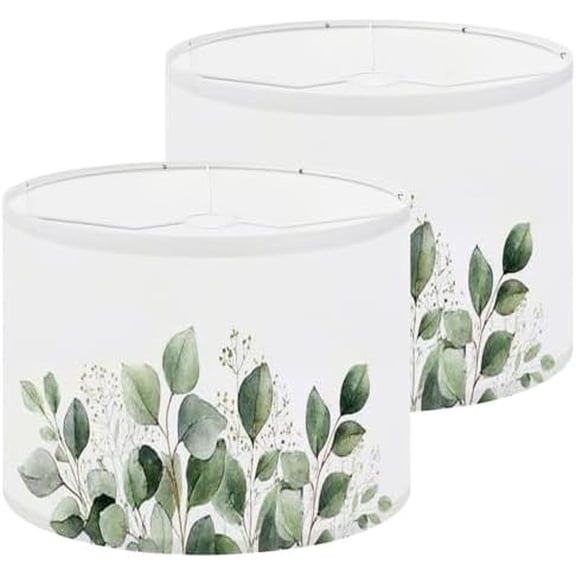 Lamp Shades Set of 2 Rustic sage green eucalyptus design Trendy floral design Natural Drum Lampshades for Floor Lamps Table Lamps 13"x13"x10" Medium Replacement Linen Lamp Shade Easy Assembly