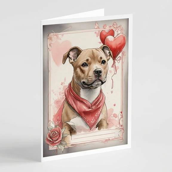 Staffordshire Bull Terrier Valentine Roses Greeting Cards Pack of 8 7 in x 5 in