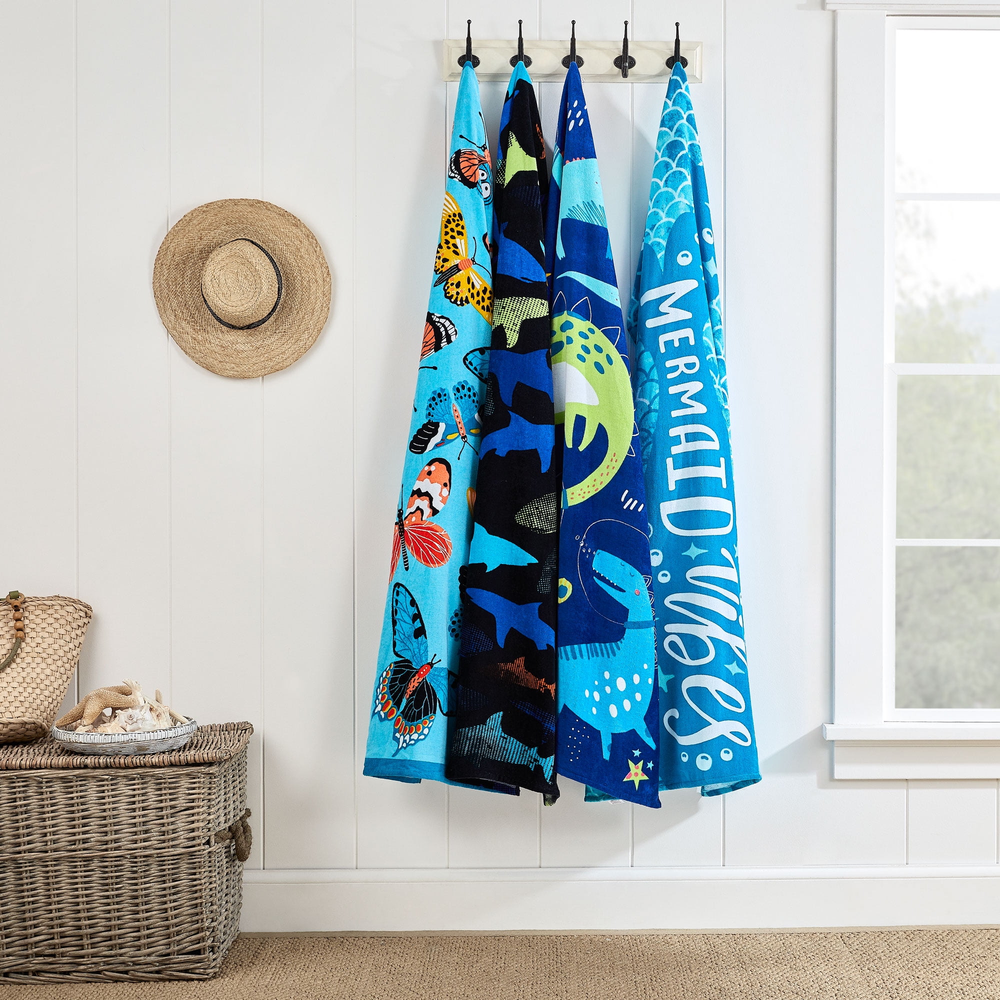 Mainstays Shark Bite Pattern Beach Towel, Multi-Color, 60”L x 28”W