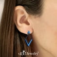 thumbnail image 3 of 555Jewelry Womens Stainless Steel Metal Edgy Geometric Triangle V Shape Chain Drop Hanging Stylish Minimal Push Back Stud Fashion Accessory Costume Jewelry Earrings, Blue, 3 of 5