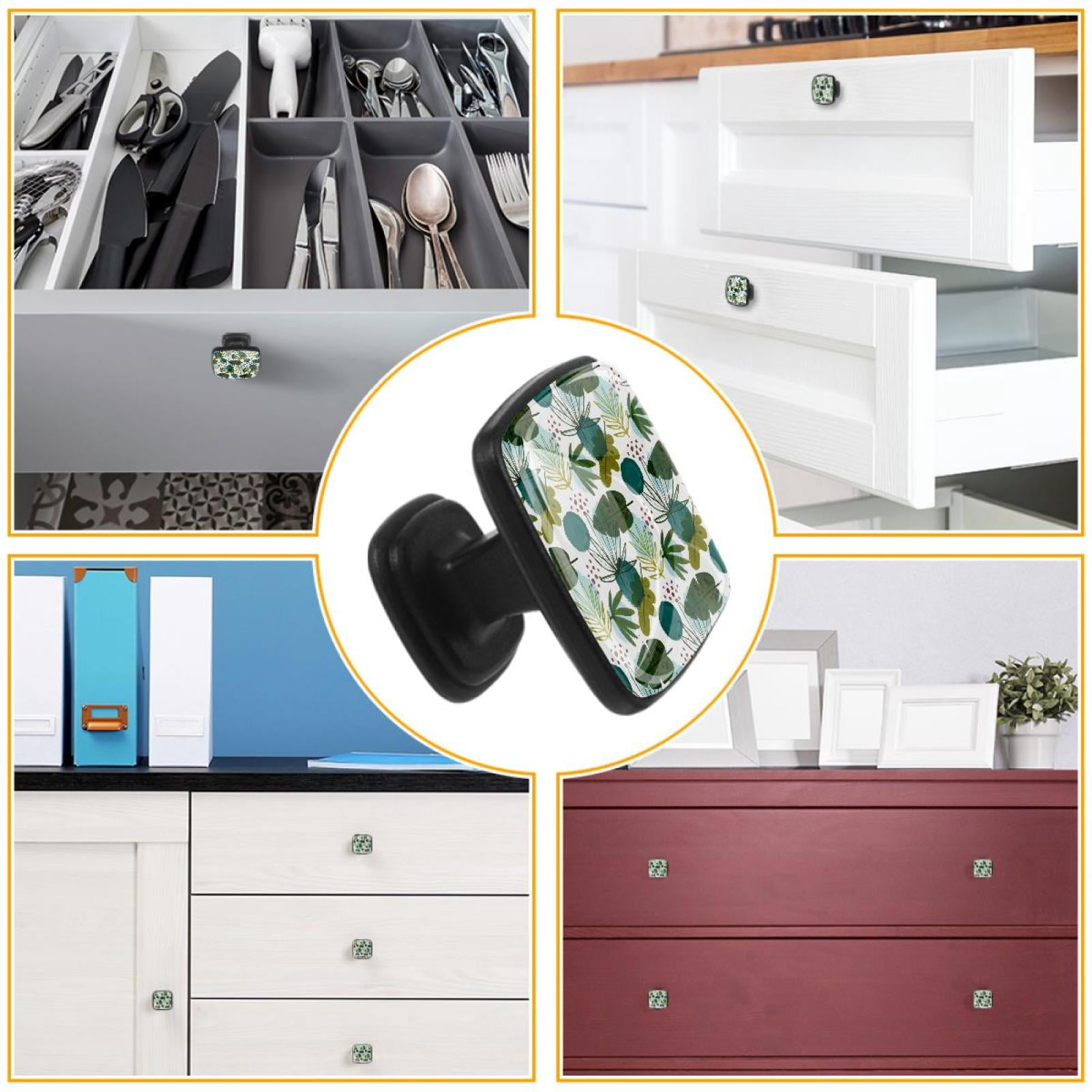 4 Pcs Cabinet Handle Drawer Pulls Plant Leaves Pattern Knobs with Screws Square Furniture Office Cabinet Knob Decoration