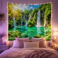 thumbnail image 2 of Sunlit Waterfalls Above an Emerald Forest Lake, Peaceful Digital Art for Nature Lovers, Waterscape Decor, New Home Gift, Tapestry Wall Hanging for Living Room and Studio, 2 of 6