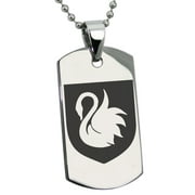 Stainless Steel Swan Harmony Coat of Arms Shield Engraved Dog Tag Pendant Necklace