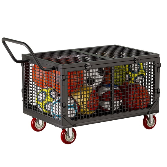 HOHYN 38.6″L Heavy-Duty Ball Cart with Wheels, 2 Lockable & 2 Swivel Casters, Outdoor Ball Storage and Sports Equipment Organizer with Lockable Lid, for Gym, School, Club