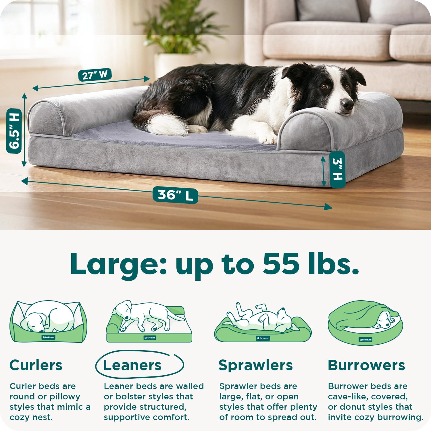 FurHaven Pet Products Faux Fur & Velvet Orthopedic Sofa Pet Bed for Dogs & Cats - Smoke Gray, Large
