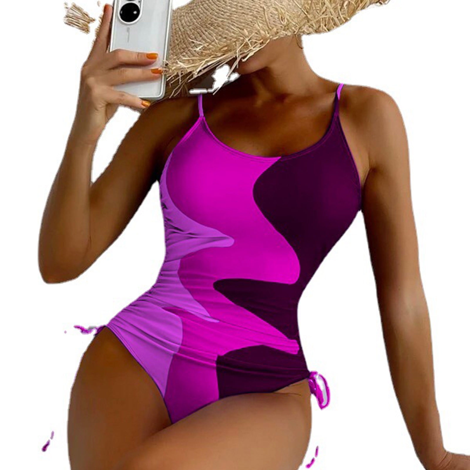 HUPOM Swimsuits For Girls Girls Swimsuits Bikinis Halter Retro Purple S 