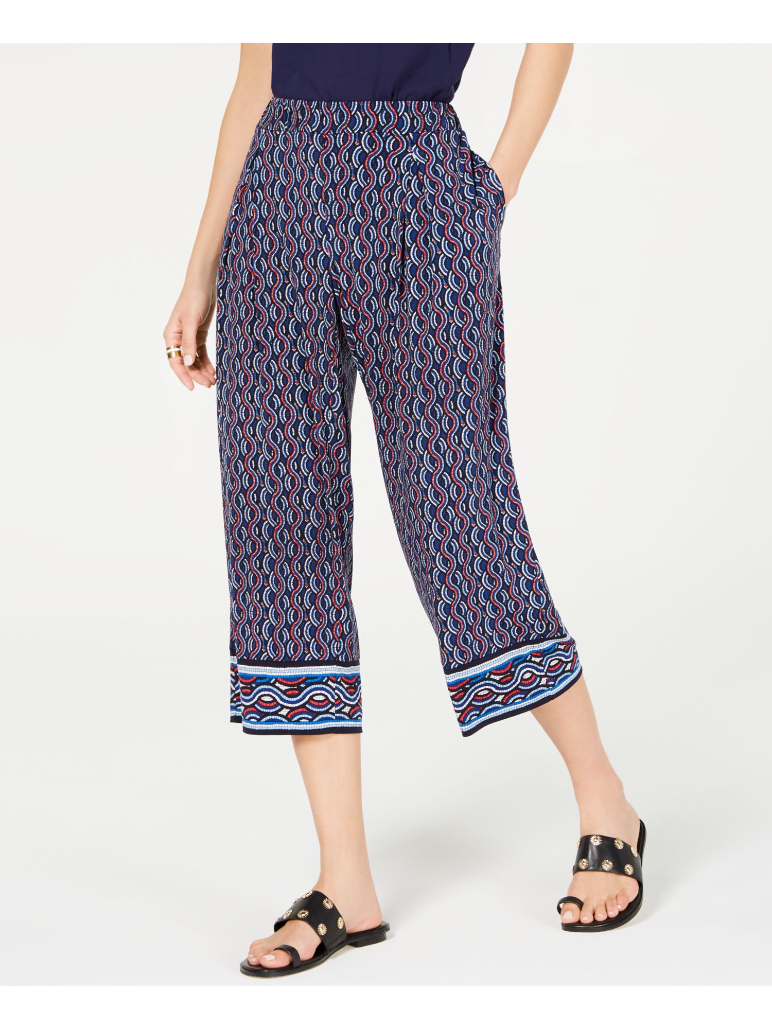 MICHAEL KORS Womens Pink Pocketed Printed Wide Leg Pants Petites PL