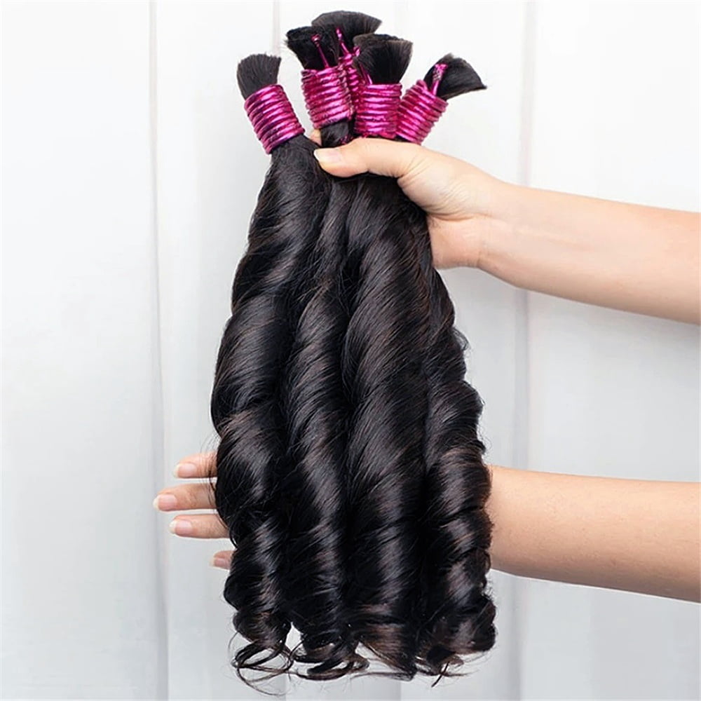 1 Bundle Human Hair Bulk for Braiding 100g Loose Wave Bouncy Remy Boho Braid Hair Extensions