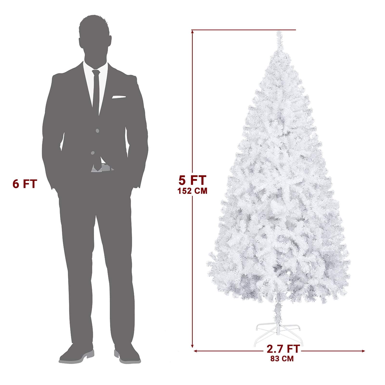 Astoutdoor 5 ft Artificial Christmas Tree, Unlit Hinged Pine Tree with 480 Branch Tips and Metal Stand, White