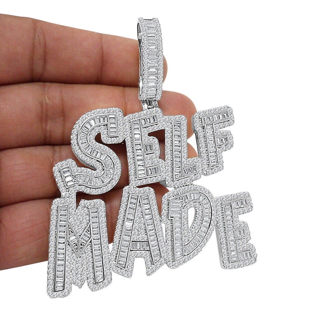 40+ Grams Big 3'' 14K White Gold Finish 6.00 Cwt. SELFMADE Men's Custom Pendant Charm