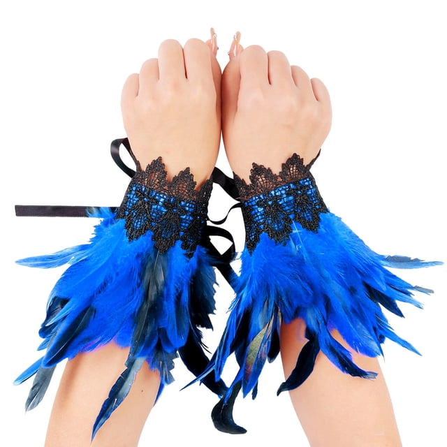 GDREDA Gothic Style Lace Feather Arm Warmers Accessories Jewelry Hand Warming Mittens BU1,One Size