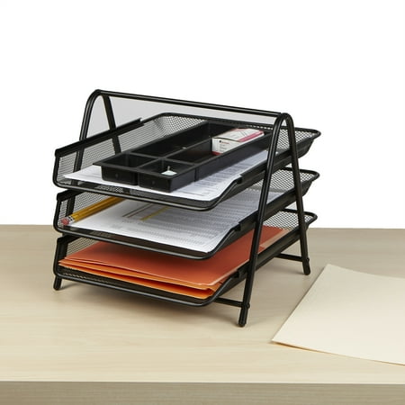 Mind Reader Desk Organizer With 3 Sliding Trays For Letters