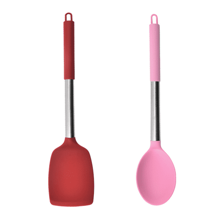 

2 PCS Silicone Kitchen Utensil Set with Stainless Steel Handle Heat-Resistant & Dishwasher Safe Multi-Color