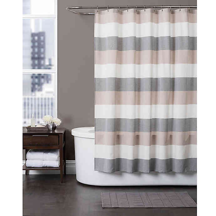 Baltic Linen Yarn Dyed Strata Striped, Linen Stripe Shower Curtain