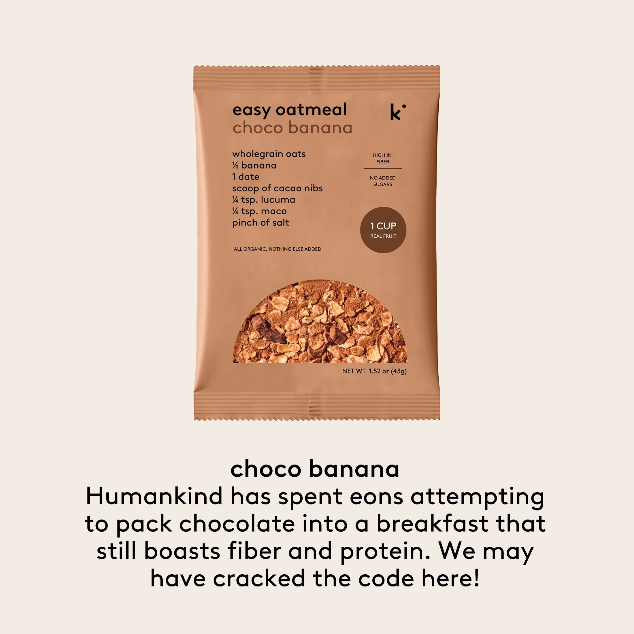 Kencko Choco Banana Organic Easy Instant Oatmeal, 1.52 oz, 6 Pack