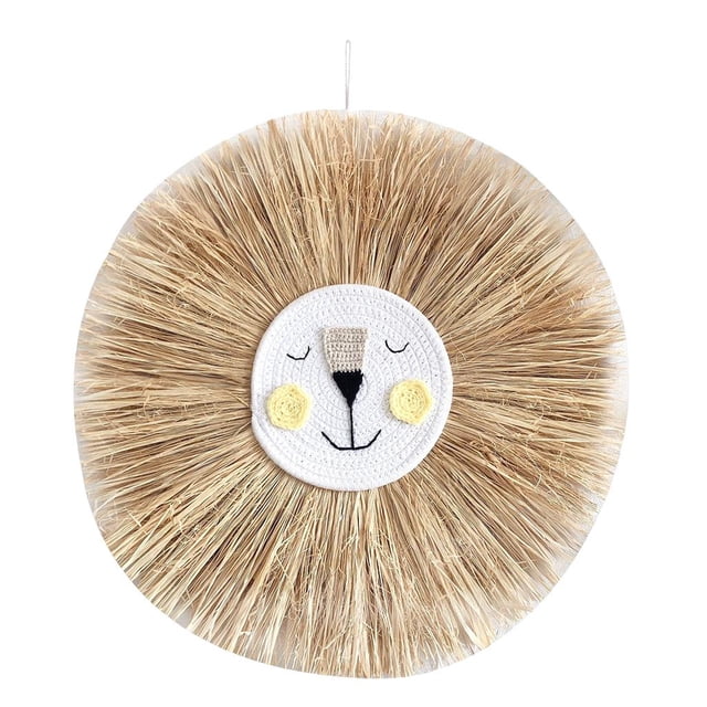 Paja Tejida A Mano Dibujos Animados León Tigre Borla Colgantes De Pared Durable Nordic C Sunnimix Tapiz para colgar en la pared