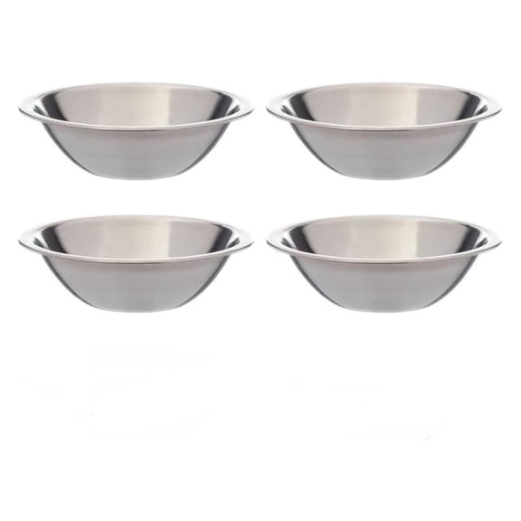 SET OF 4 - 6 1/2 Inch Wide Stainless Steel Flat Rim Flat Base Mixing Bowl