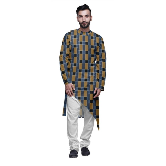 Atasi Printed Ethnic Kurta With White Churidar Pajama Set For Men Summer Wear