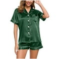 thumbnail image 2 of Chbgutlmr Womens Satin Pajamas Set Short Sleeve Button down Lapel Shirts Elastic Waist Shorts Casual Soft Loungewear 2 Piece Pjs Set, 2 of 7