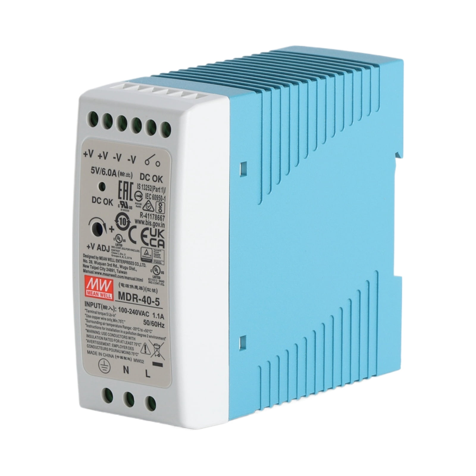 Feedannce 5V 6A 30W DIN Rail Power Supply, Industrial Automation, MEAN WELL MDR-40-5