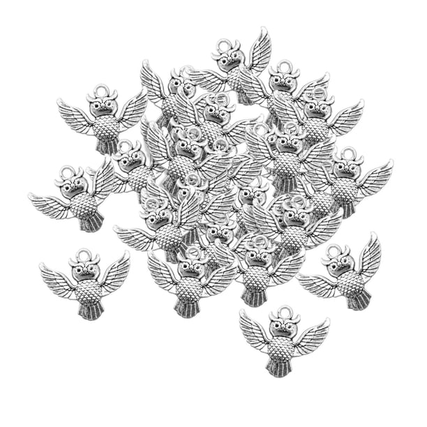 30 piezas de colgantes de búho de aleación de zinc, elegantes y hechos a mano, con dijes de animales. Plata