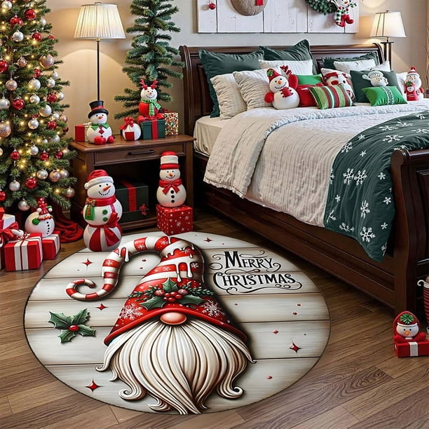 Adornos navideños, regalos navideños, alfombras navideñas para sala de estar, dormitorio, redondas, para Europa y Estados Unidos, para sofá, mesa de centro, alfombrillas de poliéster de 60 cm.