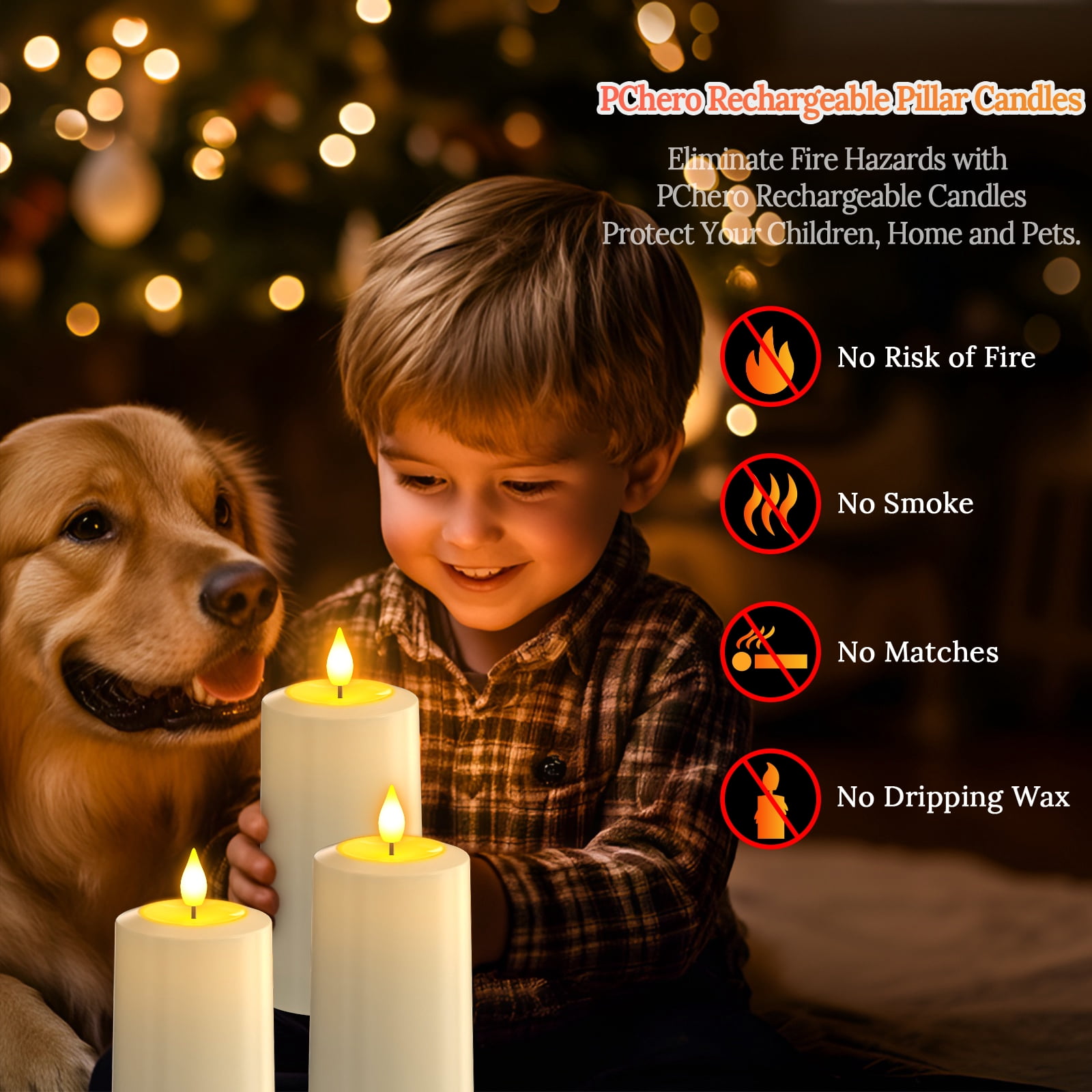 PChero Outdoor Waterproof Rechargeable Candles with Remote Timer, 2.7" x 6.1" Outdoor Candles Flickering Flameless Pillar Candles Battery Operated, Electric Fake LED USB Candles , Ivory, Set of 4