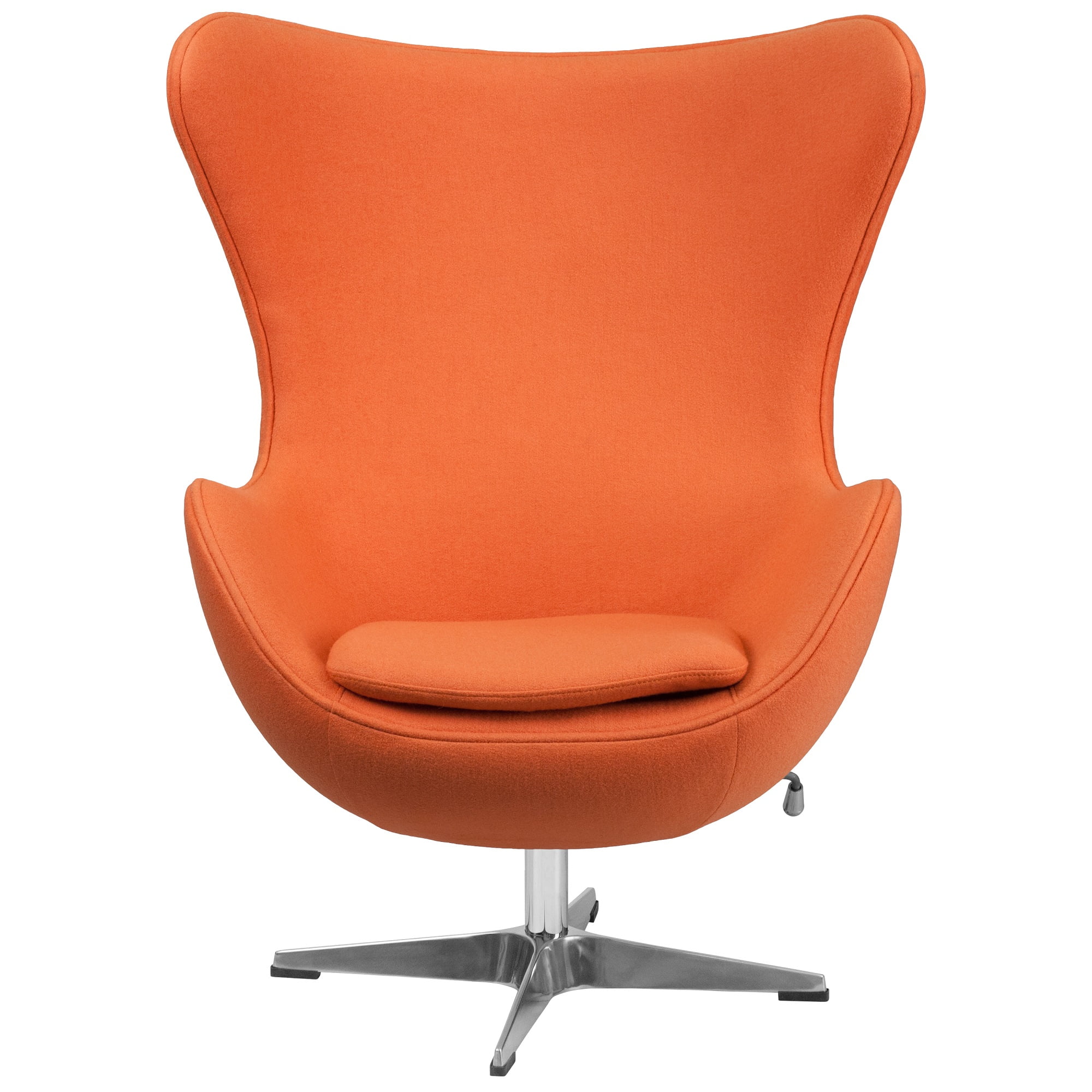 43” Orange Wool Fabric Swivel Egg Lounge Chair with Curved Arms and