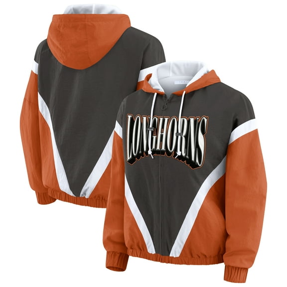 Women's WEAR by Erin Andrews Burnt Orange/Gray Texas Longhorns Colorblock Full-Zip Hoodie Windbreaker Jacket