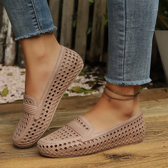 Willtoo Women's Hollow Out Flat Jelly Sandals, Solid Color Round Toe PVC Slip On Shoes, Casual Summer Beach Sandals