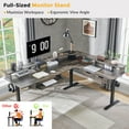 thumbnail image 5 of OKD 75" Electric Standing Desk with LED Strip & Power Outlets, L-Shaped Corner Desk with Shelves & Keyboard Tray, Adjustable Height Computer Desk, Dark Rustic Oak, 5 of 7