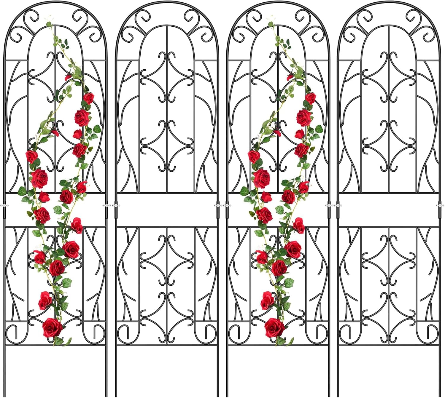 Slsy 4 Pack Metal Garden Trellis for Cllimbing Plants Outdoor, Flowers Tomato Cucumber Rose Vines Vegetable, Metal Coated Rustproof Garden Trellis for Patio, 60" x 16"
