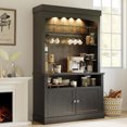 thumbnail image 2 of Studyset Coffee Bar Cabinet with LED Lights 72" Tall Buffet Cabinet with Storage Farmhouse Kitchen Sideboard Tall Coffee Hutch with Microwave Stand Wine Rack Glass Shelf Dining Room, 2 of 7