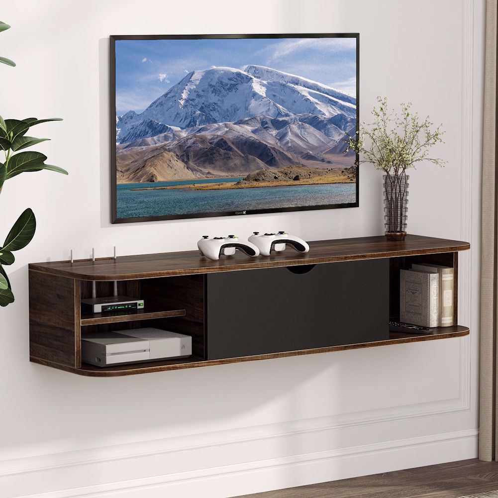 Tribesigns 59 inch Wall Mounted Media Console Brown 2 Tier Floating TV Stand Shelf Entertainment Center Storage Component Shelves for Xbox one //PS4// vizio//Sumsung//Sony TV