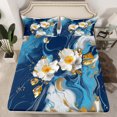 thumbnail image 2 of Homewish Blue Marble Floral Bed Sheets, Modern Artwork King Sheets, Chic Abstract Mabrbling Sheet Set, Microfiber Bedroom Decor, 4pcs, 2 of 7