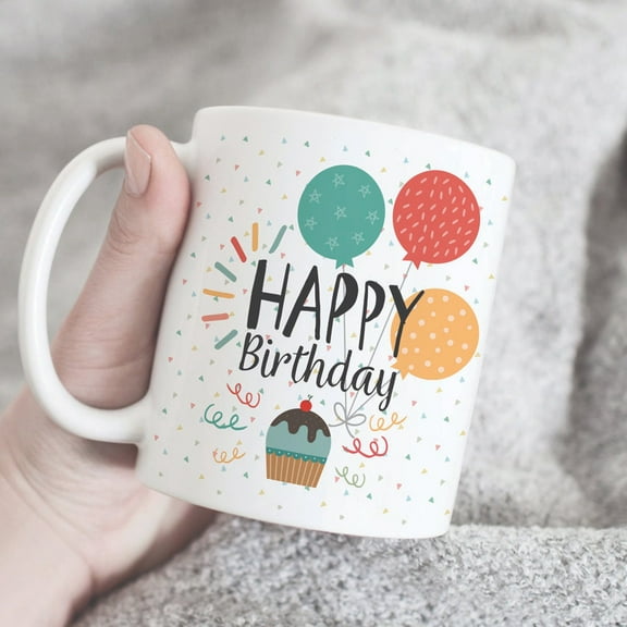 Happy Birthday Coffee Mug, Balloon Ceramic Mug, Funny Birthday Gift, Birthday Wish Mug 11oz