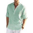 thumbnail image 1 of Chemise Homme en Lin à Manches Longues Couleur Unie Chemise Décontractée Top Coton, 1 of 2