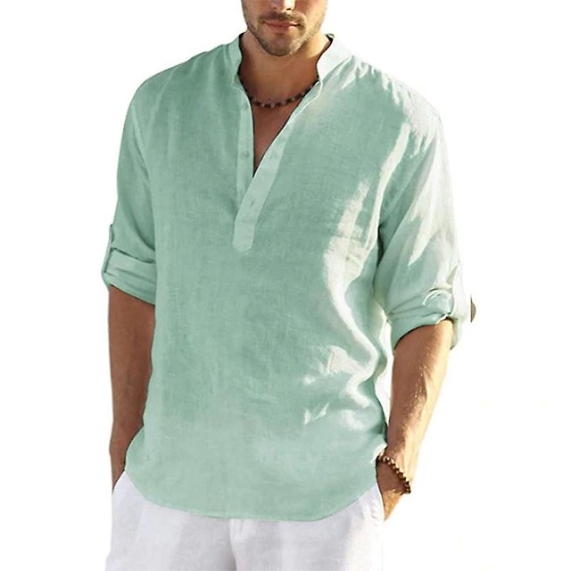 Chemise Homme en Lin à Manches Longues Couleur Unie Chemise Décontractée Top Coton
