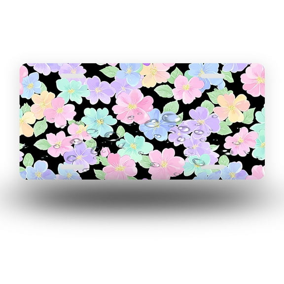 License Plate,Soft Pastel Flower Pattern Decorative Front,Personalized Stainless Steel License Plate Cover For Men Women,12.2" X 6.2"