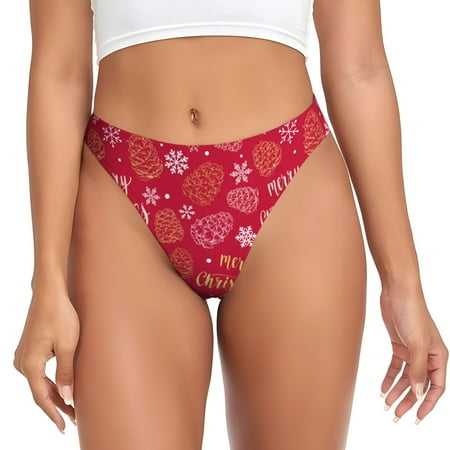 Adobk Gold Pinecone Merry Christmas A Print Seamless Women Underwear Thongs No Show Ladies Thong No Line Breathable Comfortable Panties Undies for Women-Small