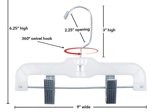 NAHANCO #610CRLH 10" Clear Super Heavy Weight Plastic Infant Hangers with Long Hook and Metal Clips (Pack of 100)