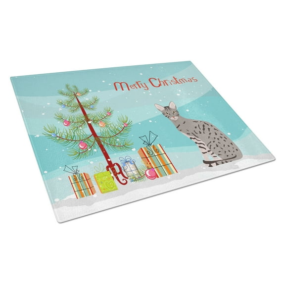 Carolines Treasures CK4779LCB Ocicat 1 Cat Merry Christmas Glass Cutting Board Large, 12H x 16W, multicolor