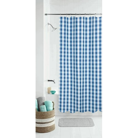 Mainstays Gingham Blue Shower Curtain Walmart Com