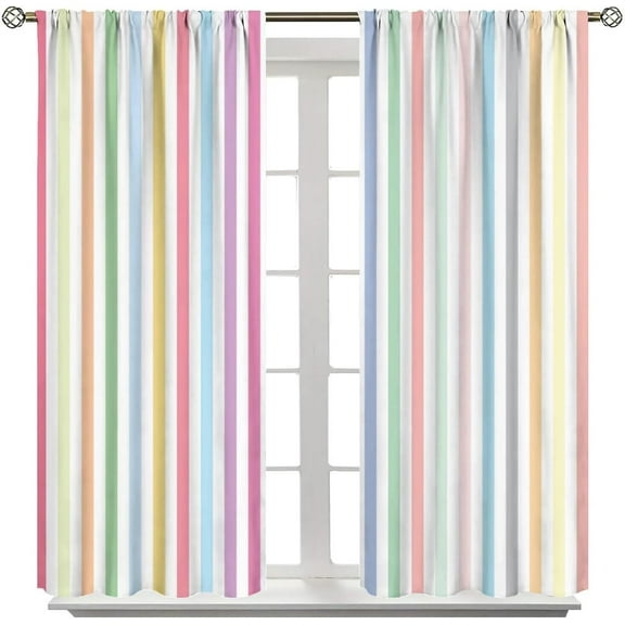 Stripe Curtains for Kids Room Decor, Striped Vertical Pastel Colorful Rainbow Pattern Window Treatments, Rod Pocket Thermal Insulation Drapes for Bedroom Living Room, 42" W X 54" L