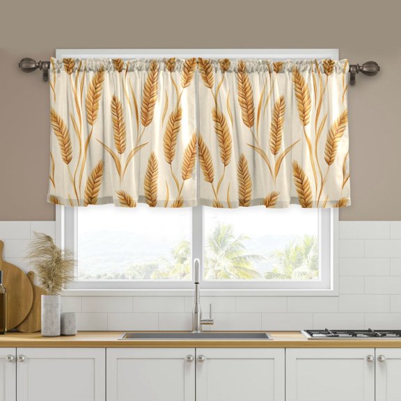 Yayeee Kitchen Curtains Set of 2 Light Filtering 57"x24" Over Sink Window Panels, Wheat Ears Pattern
